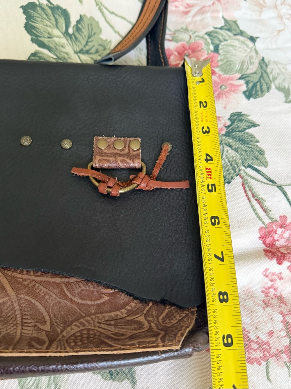 Boho Hand Tooled Leather Crossbody Bag Western Asymmetric Vintage Artisan Purse - Picture 16 of 16